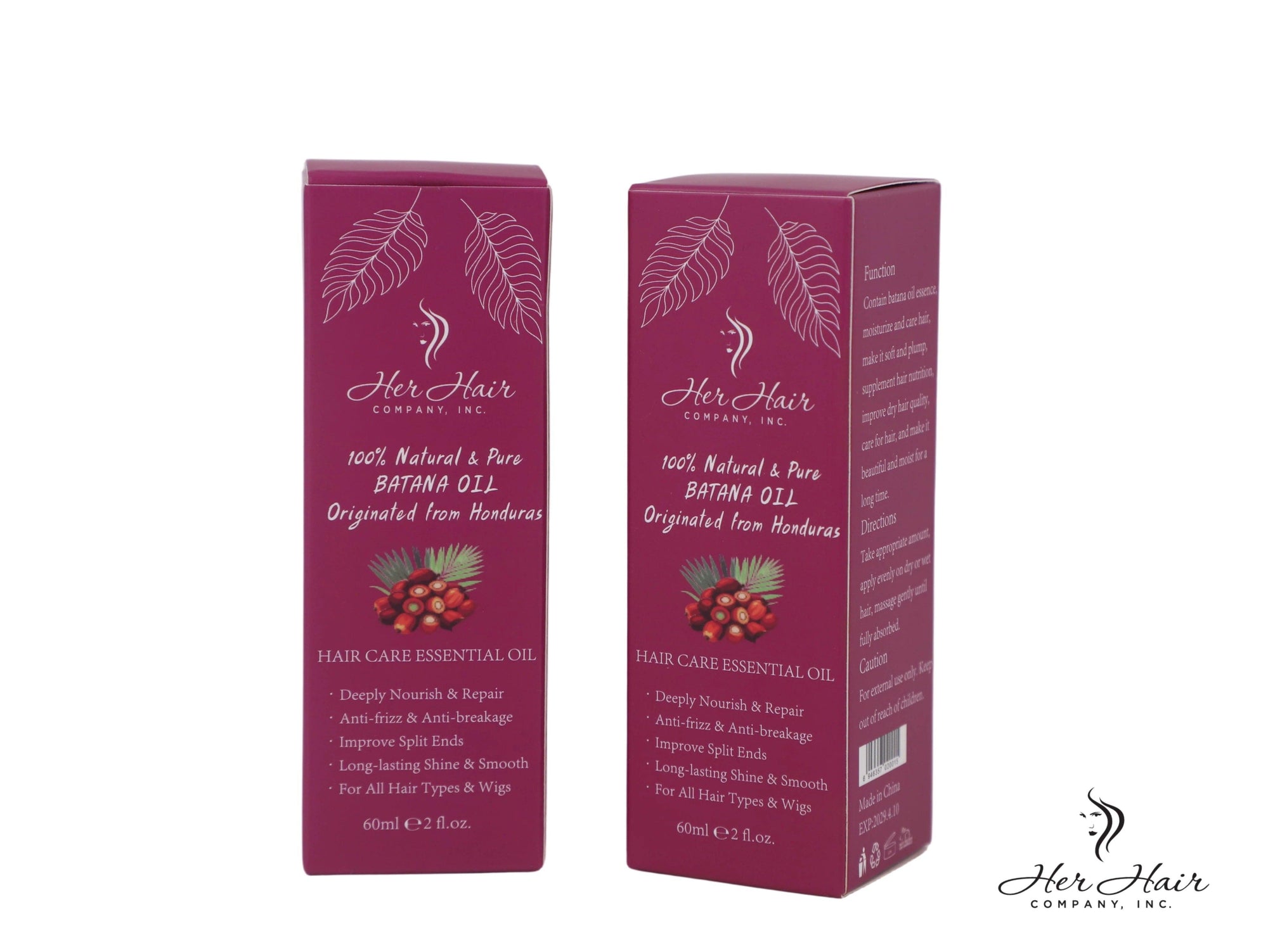 Honduran Batana Oil from Her Hair Company in a clear glass bottle, showcasing the rich, natural hair care product.
