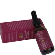 Honduran Batana Oil bottle from Her Hair Company, 100% natural and authentic, with the oil inside a clear glass container.