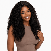 Brazilian deep curly hair bundles from Her Hair Company, showing four standard bundles of curly hair for natural, voluminous style.