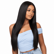 Brazilian Tape-In hair extensions by Her Hair Company, showing sleek, natural-looking tape-in strands for seamless hair enhancement.