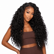 Brazilian raw wavy 5x5 HD lace closure from Her Hair Company, showcasing natural waves and detailed lace closure for seamless styling.