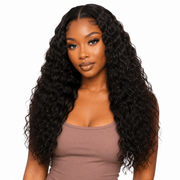 Three bundles of Burmese raw wavy hair in a standard bundle deal, showing natural dark brown, wavy texture, and full length.