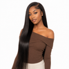 Brazilian straight 13x6 HD lace frontal from Her Hair Company, showing a natural hairline and smooth straight hair texture.