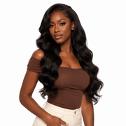 Three bundles of Burmese raw body wave hair from Her Hair Company, showcasing natural wavy hair texture and full bundle set.