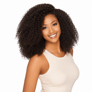Three bundles of Brazilian kinky curly hair from Her Hair Company, showcasing thick, textured curls perfect for natural hairstyles.