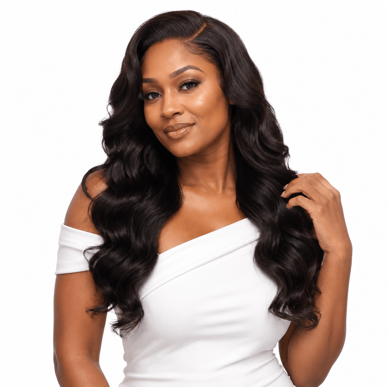 Brazilian Body Wave 4x4 HD lace closure from Her Hair Company, showing natural hair texture and detailed lace front.