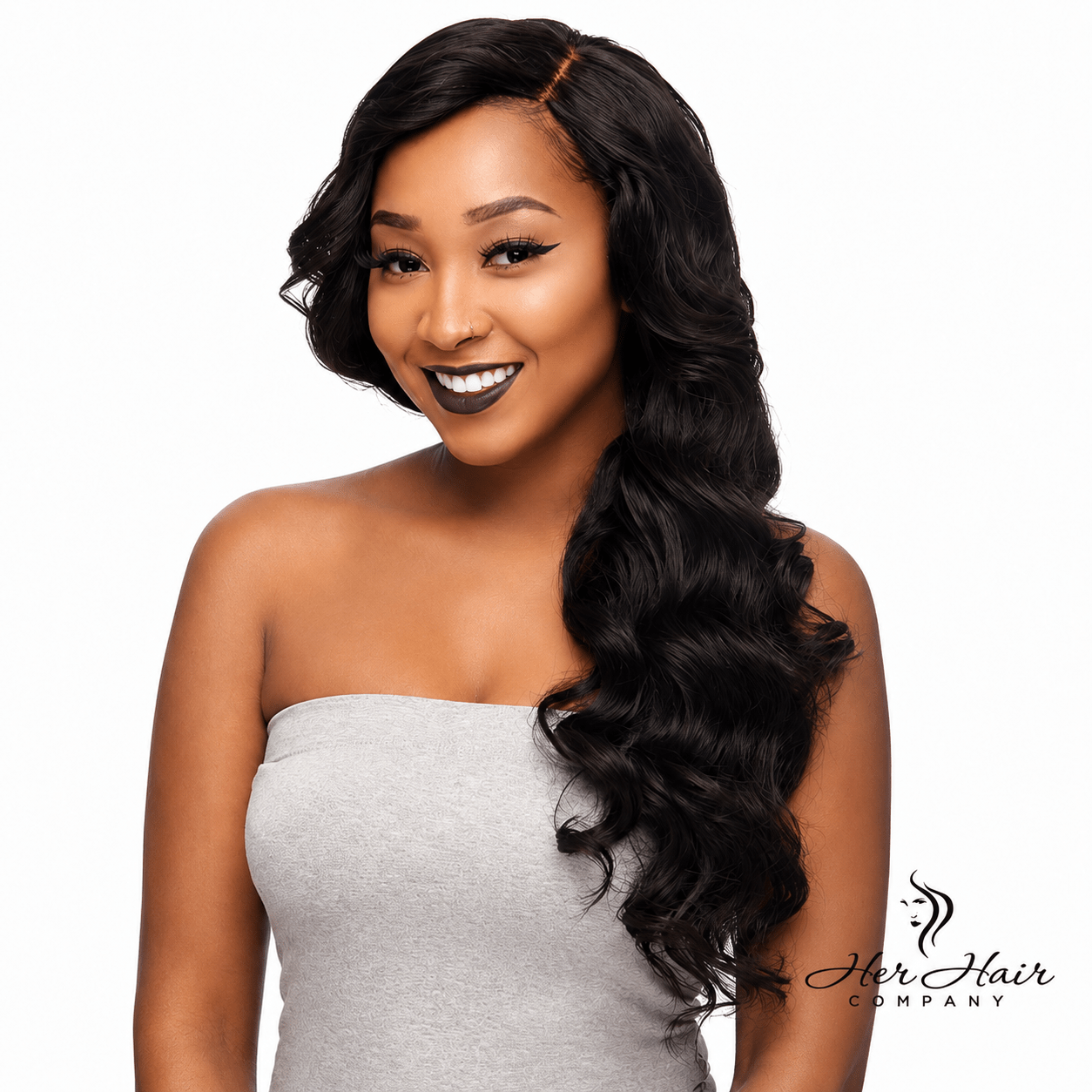 Three bundles of Brazilian Body Wave hair in a standard bundle deal, featuring smooth, natural wave pattern in dark brown color.