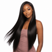 Three bundles of Burmese raw straight hair extensions, natural black color, displayed in a standard bundle arrangement.