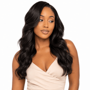 Brazilian wavy hair bundle from Her Hair Company showing soft, full, natural waves in a standard hair bundle.