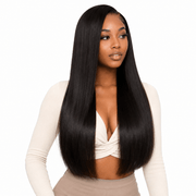 Her Hair Company Brazilian double drawn hair 4 bundle deal, showing straight, shiny hair bundles aligned for styling.