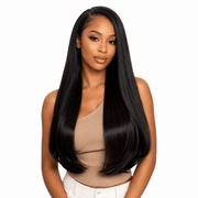 Three bundles of Brazilian double drawn hair from Her Hair Company, showcasing thick, full hair extensions in a standard bundle set.