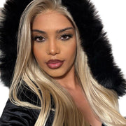 Four bundles of Brazilian 613# virgin hair in a standard bundle deal, showcasing light blonde, straight hair bundles.