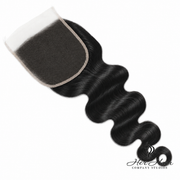 Brazilian Body Wave 4x4 HD lace closure by Her Hair Company with natural hair texture and detailed lace cap for seamless blend