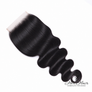 Her Hair Company Brazilian Body Wave 4x4 HD lace closure with natural waves and detailed lace front for seamless hairline.