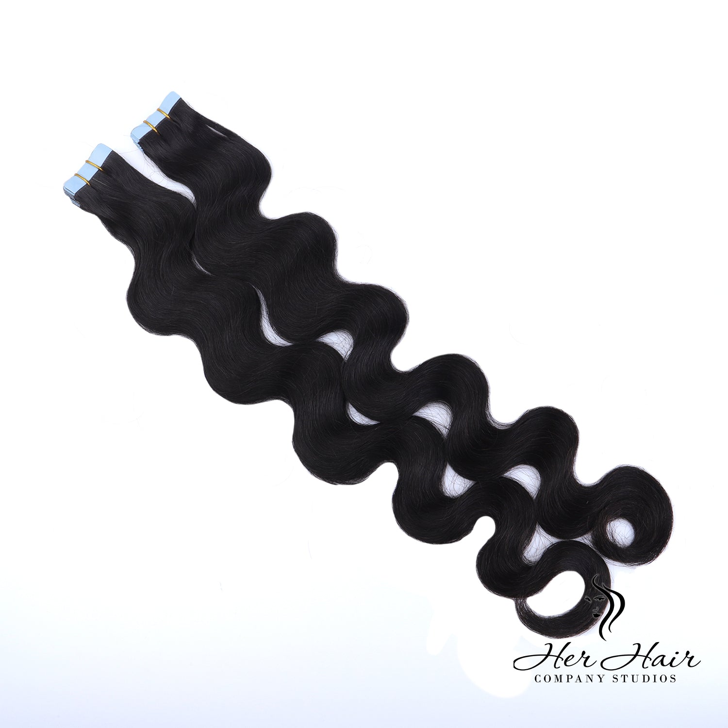 Brazilian Tape Ins by Her Hair Company showing seamless, natural-looking hair extensions applied in a straight style.