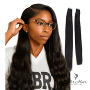 Straight Brazilian Tape-In extensions from Her Hair Company, showcasing sleek, seamless hair extensions for a natural look.