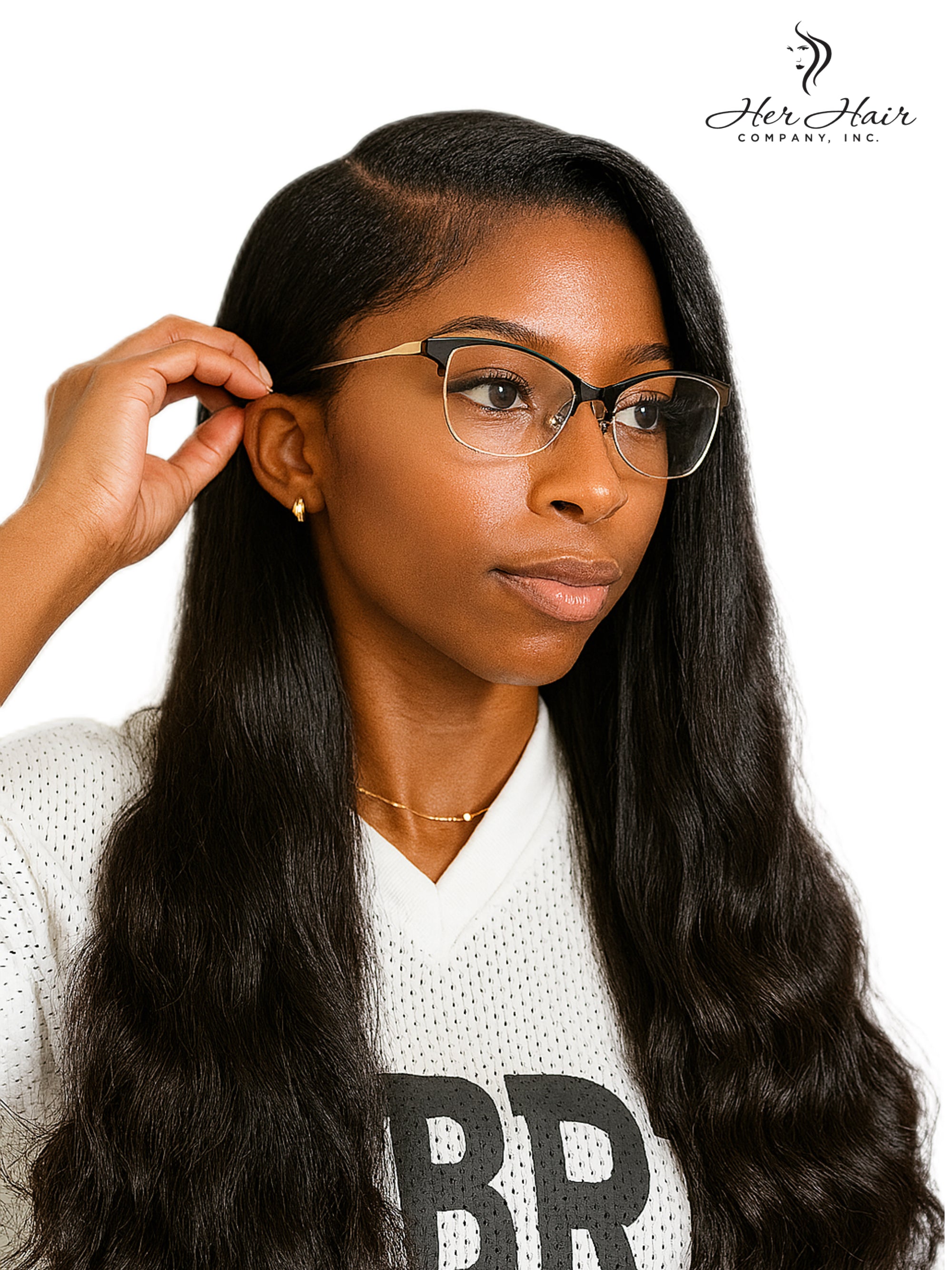Her Hair Company Brazilian Tape Ins shown in a natural hair application with seamless, lightweight tape-in extensions.