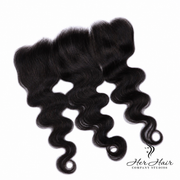 Brazilian Body Wave 13x6 HD lace frontal by Her Hair Company, showcasing the natural wave pattern and lace detailing.