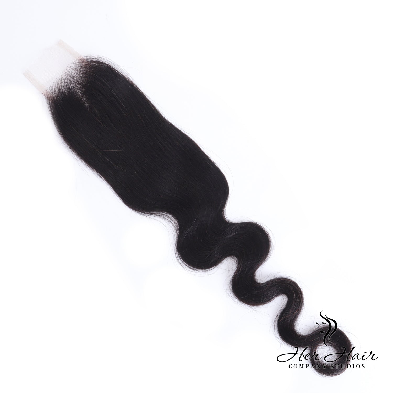 Her Hair Company Brazilian Body Wave 2x6 HD lace closure, natural hair texture, and seamless lace detailing.