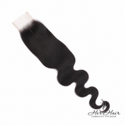 Brazilian Body Wave 2x6 HD Lace Closure by Her Hair Company, showcasing natural wave pattern and lace closure detail.