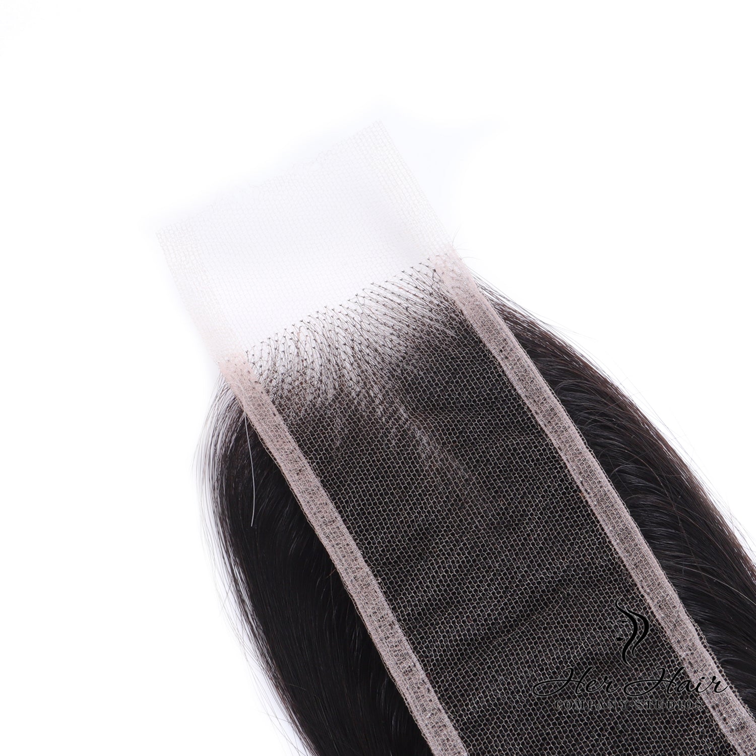 Her Hair Company Brazilian Body Wave 2x6 HD lace closure with natural waves and seamless lace detailing on a neutral background.