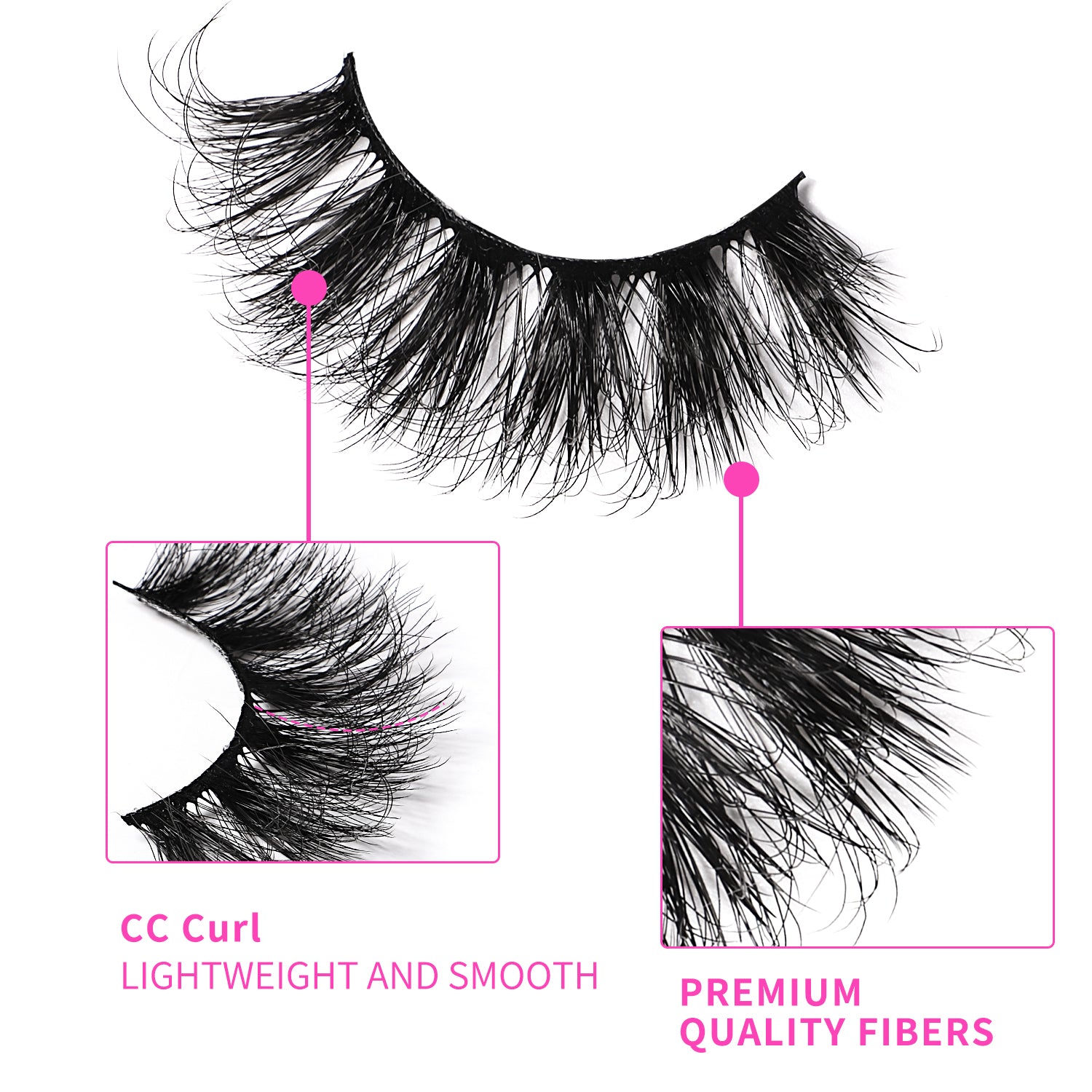 Her Hair Company false eyelashes, natural-looking eyelash extensions with curled and voluminous style, on a white background.