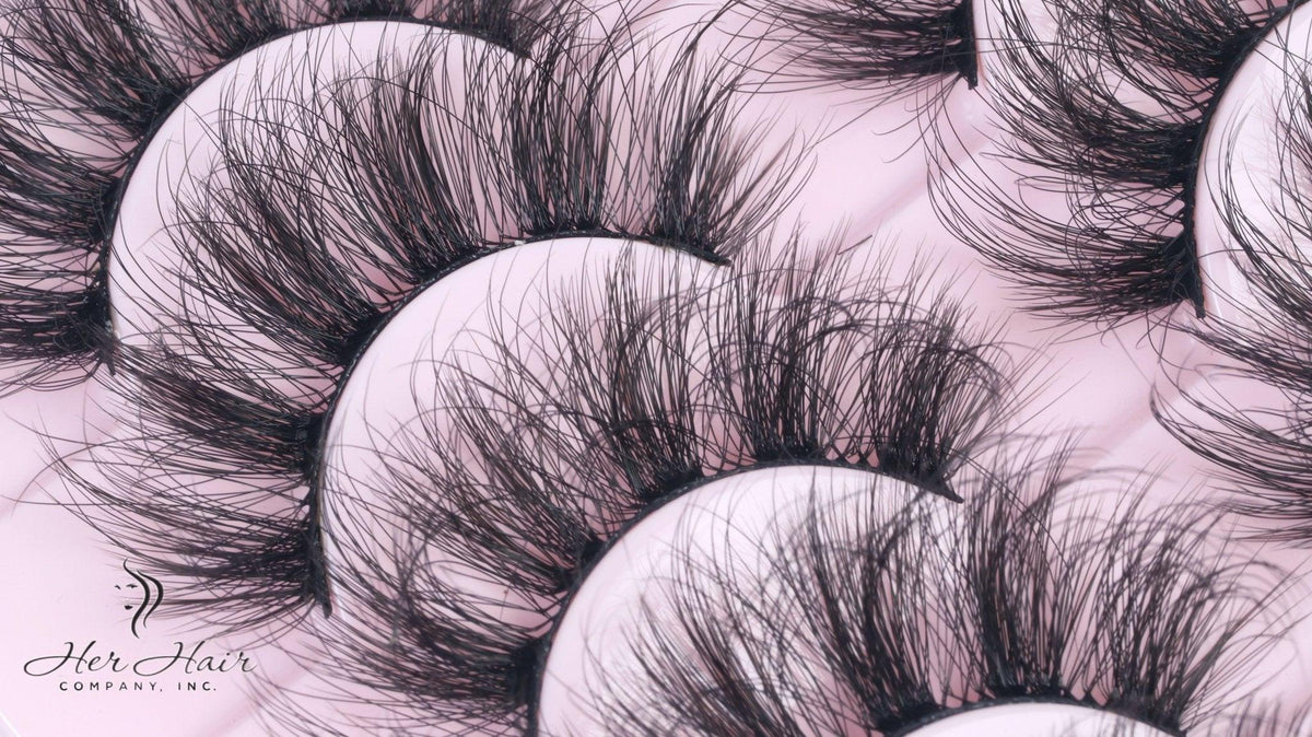 Her Hair Company false eyelashes, natural black lash extensions with thin, wispy design for a full, fluttery look.