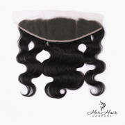 Her Hair Company Brazilian Body Wave 13x4 HD lace frontal showing soft, natural waves and transparent lace detail.