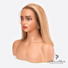 Honey Blonde Swiss HD Bob Wig with dark roots by Her Hair Company, showcasing a sleek, straight hairstyle with natural shine.