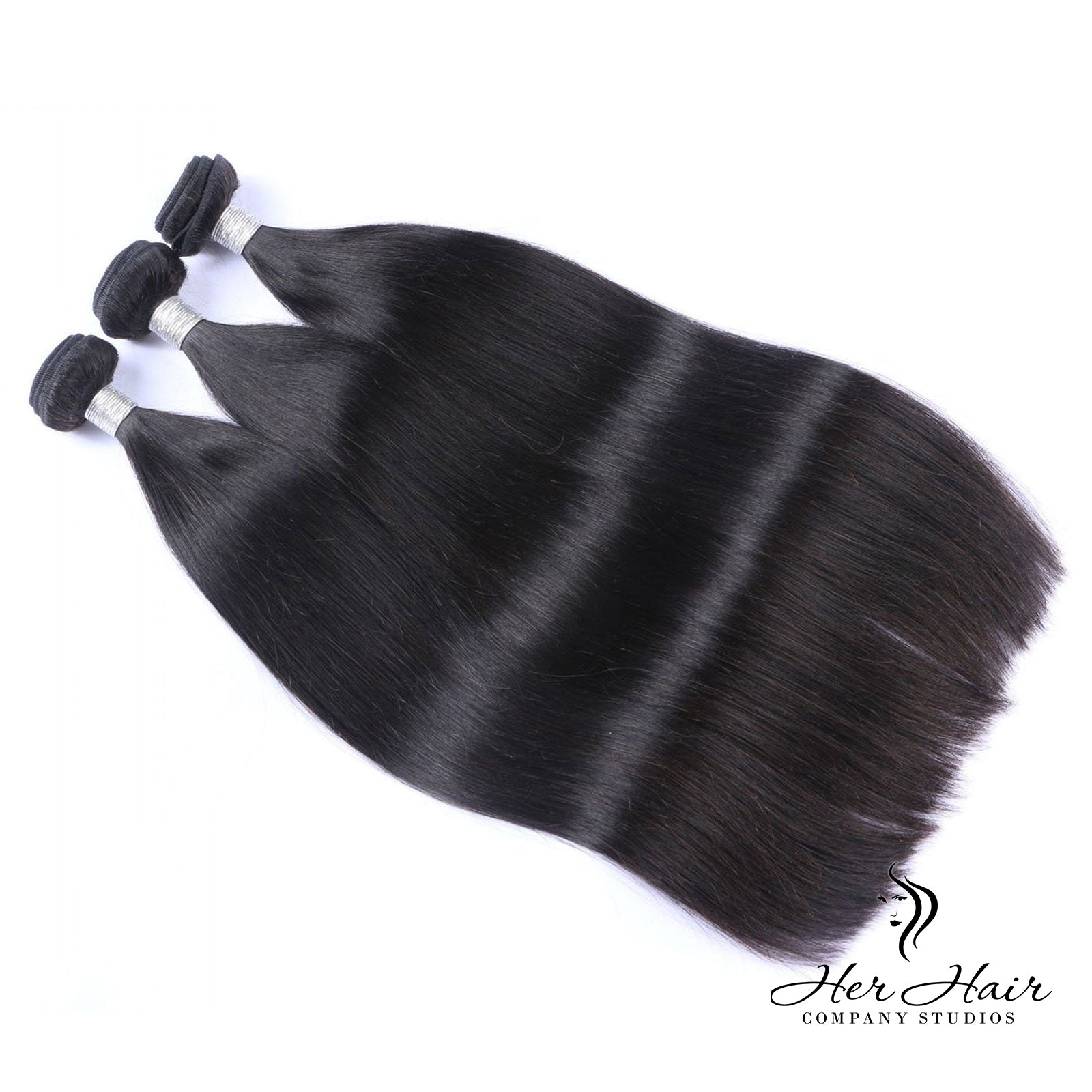 Brazilian Straight Hair bundles from Her Hair Company, featuring three high-quality straight hair bundles for a full, natural look.