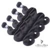 Brazilian Body Wave Hair bundles from Her Hair Company, showcasing four standard bundles with wavy texture and natural shine.