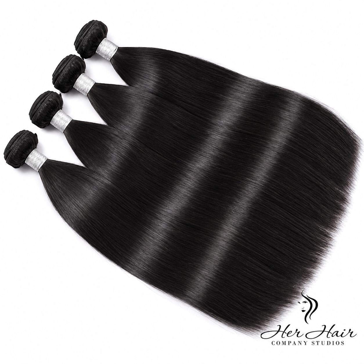Brazilian straight hair bundles by Her Hair Company in 10, 12, 14, 16 inches for a full, sleek hairstyle.