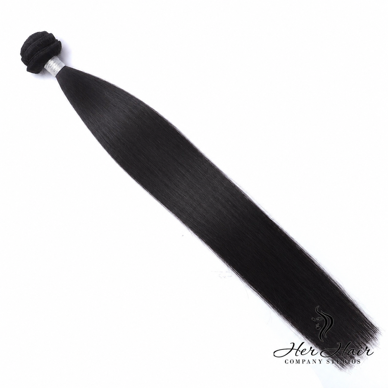 Brazilian straight hair bundle by Her Hair Company, showing a full, natural-looking straight hair bundle for styling and extensions.