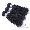 Three bundles of Brazilian deep curly hair from Her Hair Company displayed in a standard bundle set, showcasing rich, voluminous curls.
