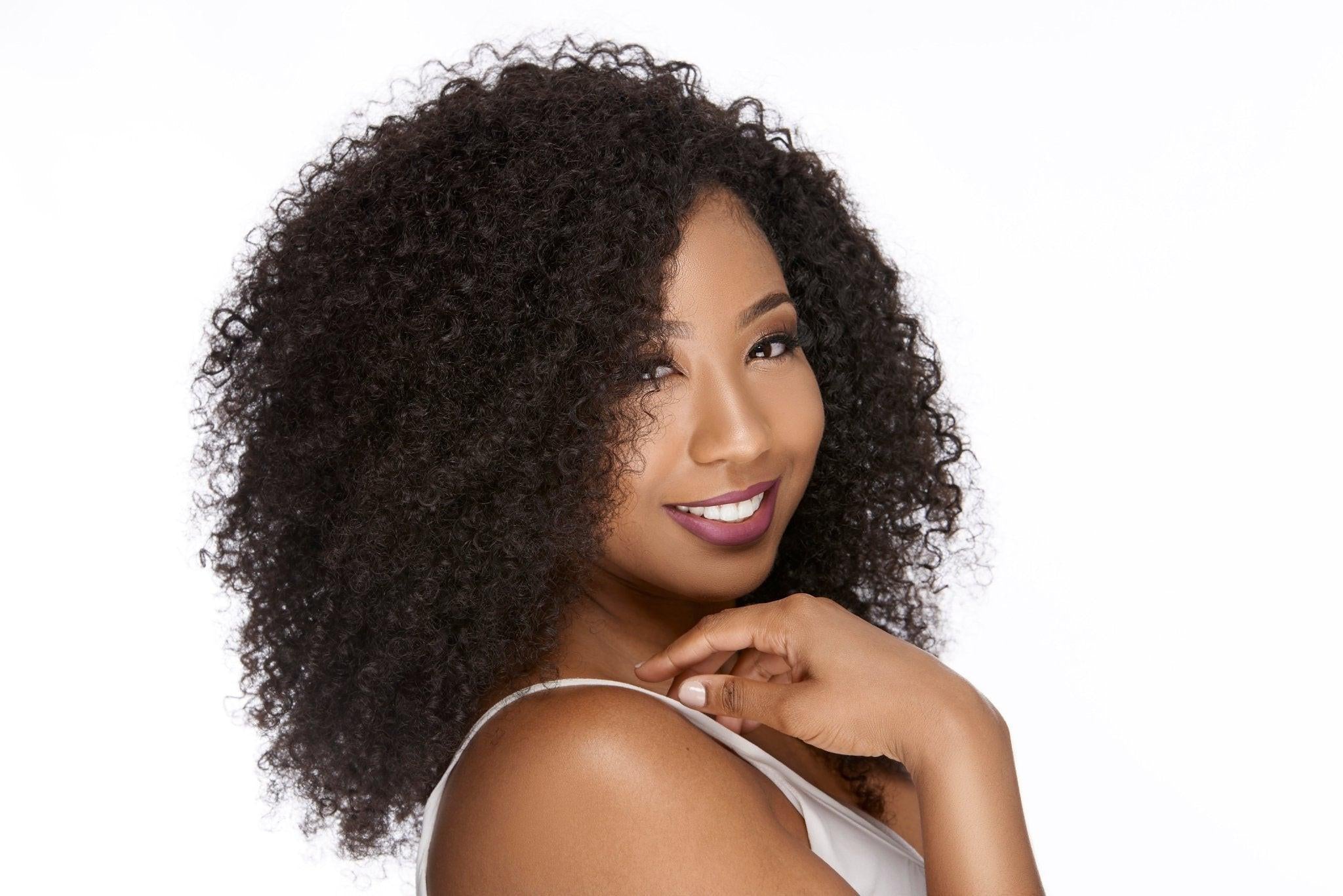 Brazilian deep curly hair bundles from Her Hair Company, standard 12-inch kinky curly bundle deal with three bundles.