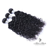 Three bundles of Brazilian wavy hair from Her Hair Company, showcasing lush, natural wave pattern and full hair bundles.