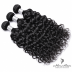 Brazilian wavy hair bundles from Her Hair Company, three natural 12-inch bundles in a standard bundle deal.