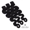 Three bundles of Burmese raw body wave hair from Her Hair Company displayed in a standard bundle set.
