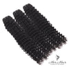 Three bundles of Burmese raw deep curly hair from Her Hair Company, showcasing thick, natural deep curly hair extensions.