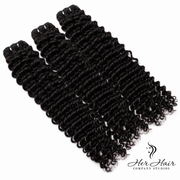 Burmese raw deep curly hair bundles from Her Hair Company, three standard bundles with natural deep curl texture.