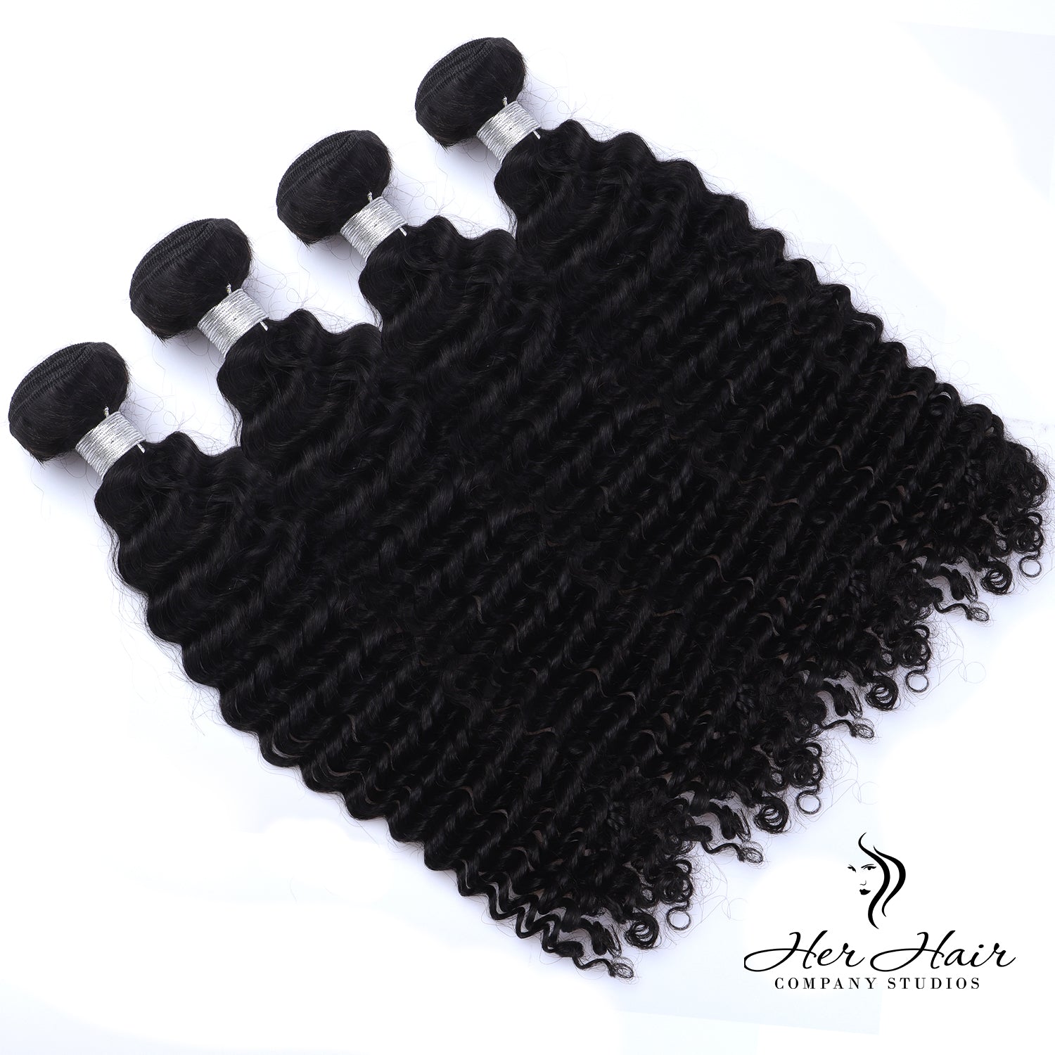Brazilian deep curly hair bundles from Her Hair Company, natural textured 4-pack standard bundle for versatile styling