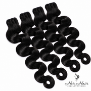 Her Hair Company Burmese Raw Body Wave Hair 4 Bundle Deal with 12, 14, 16, and 18-inch bundles on a standard bundle.