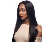 Brazilian straight 13X6 HD lace frontal by Her Hair Company with Burmese raw hair bundles in 12-18 inch lengths.