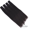 Burmese raw straight hair bundle deal from Her Hair Company, four standard hair bundles, natural straight texture, black hair.