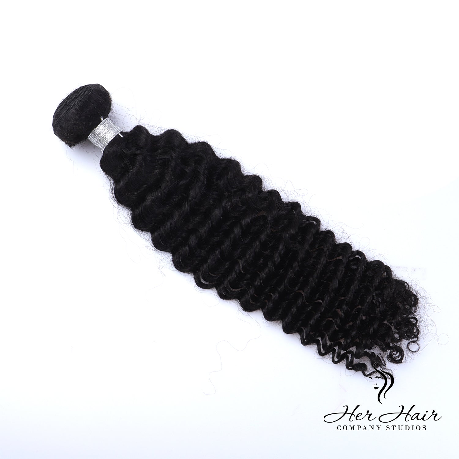 Brazilian deep curly hair bundle from Her Hair Company, showcasing thick, natural deep curls in a standard hair bundle.
