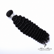 Brazilian Deep Curly Hair bundle by Her Hair Company, natural dark brown, full volume, textured curly hair extension.
