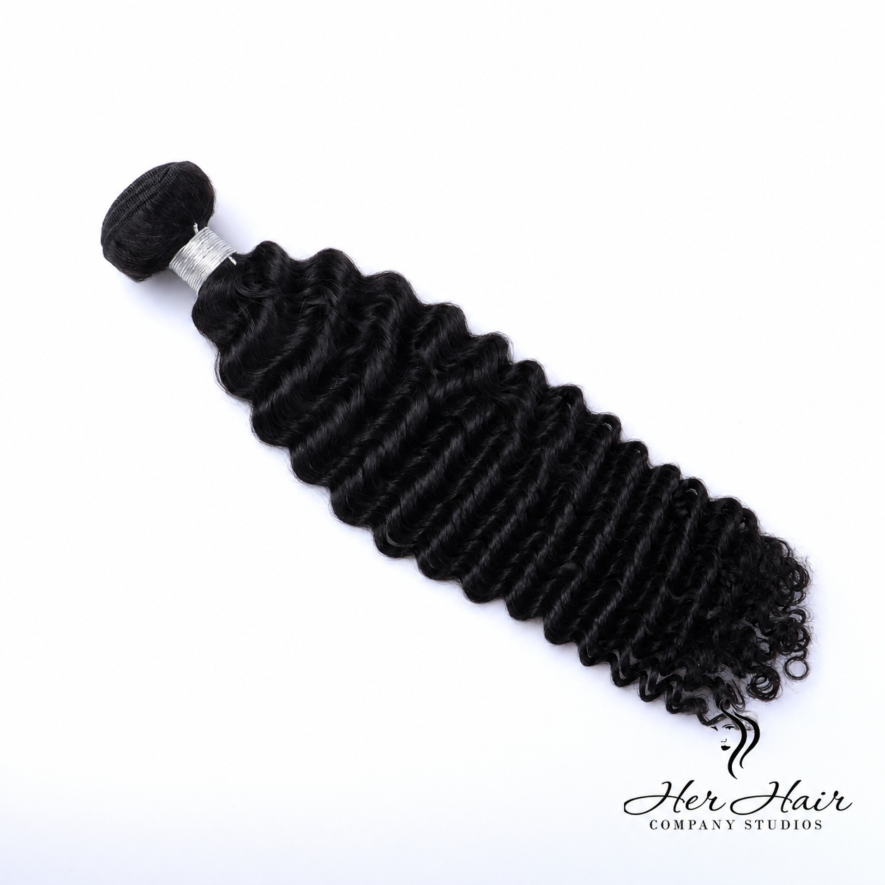 Brazilian Deep Curly Hair bundle by Her Hair Company, natural dark brown, full volume, textured curly hair extension.