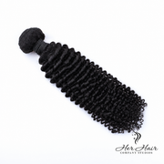 Brazilian Kinky Curly Hair bundle from Her Hair Company, showing natural textured, tightly coiled curly hair in a standard bundle.