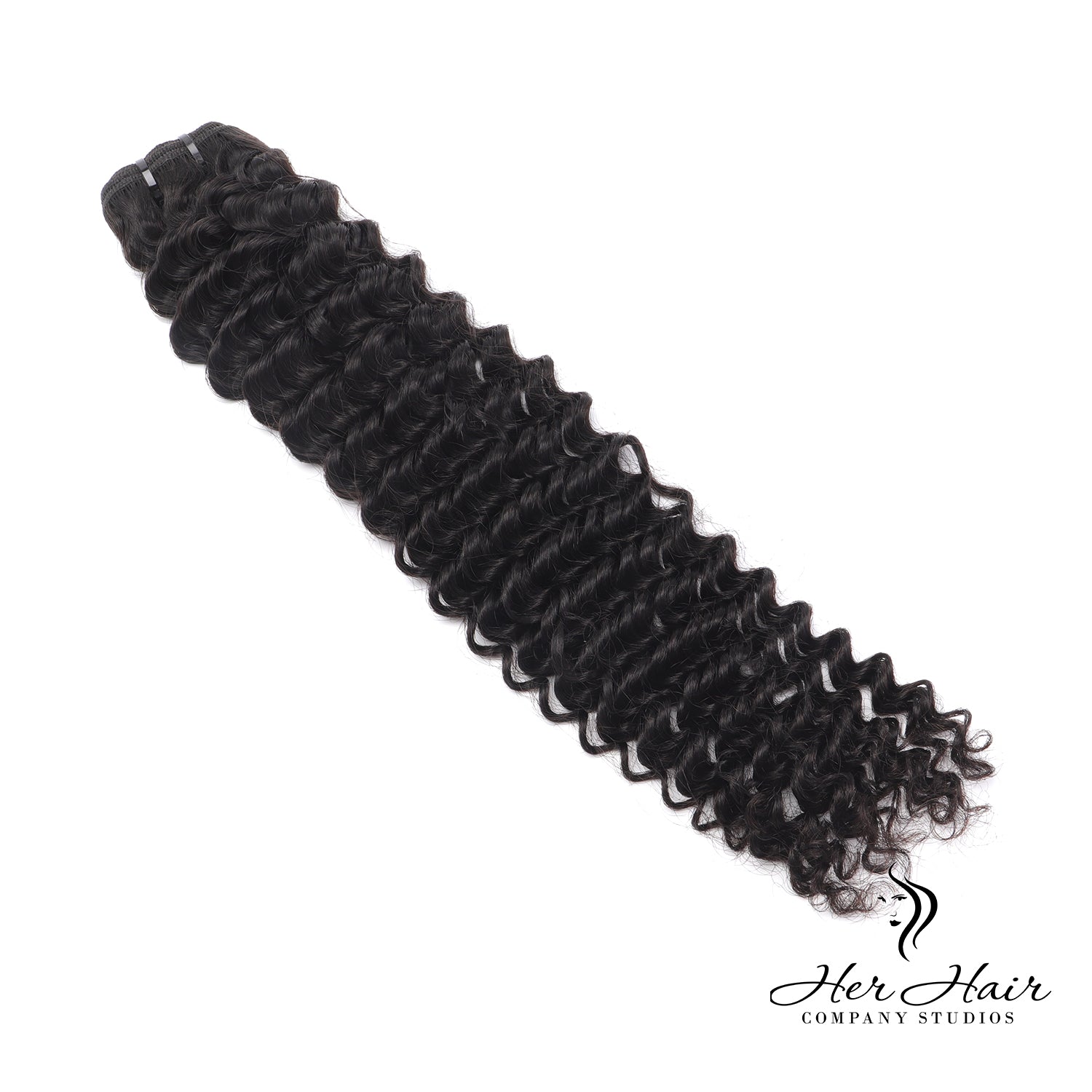 Her Hair Company Burmese raw deep curly hair bundle showing rich, natural deep curls and shiny texture.