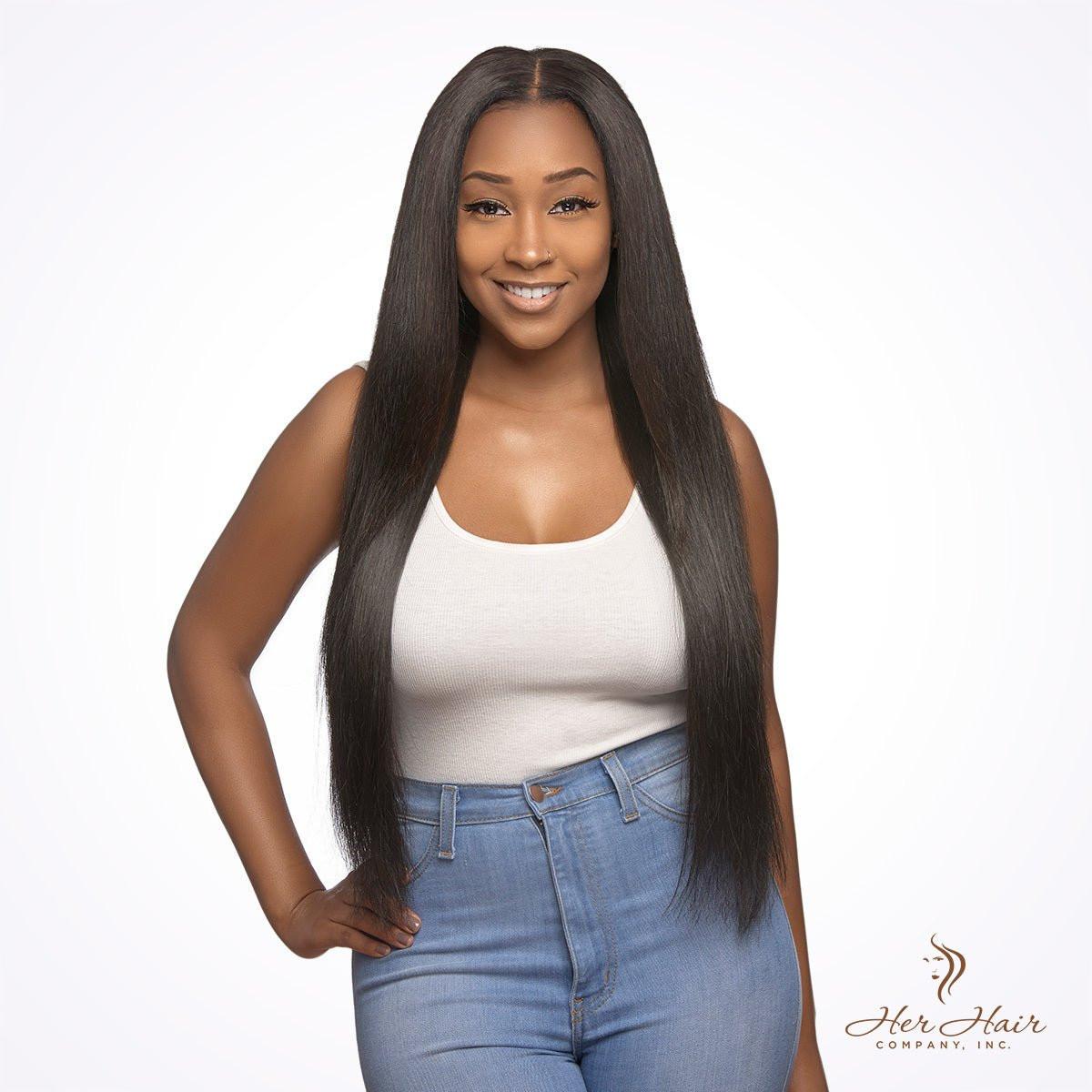Burmese raw straight hair bundle from Her Hair Company, natural and smooth, displayed in a standard 1-bundle size.